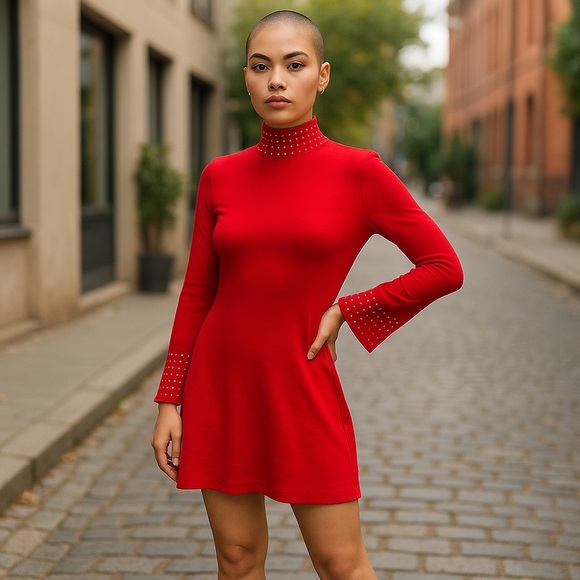INC International Concepts Dresses & Skirts - International Concepts INC red studded body con long sleeve mock neck dress